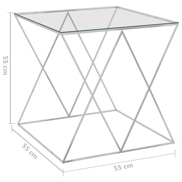 vidaXL Журнальний Столик Сріблястий 55x55x55см Нержавіюча Сталь і Скло