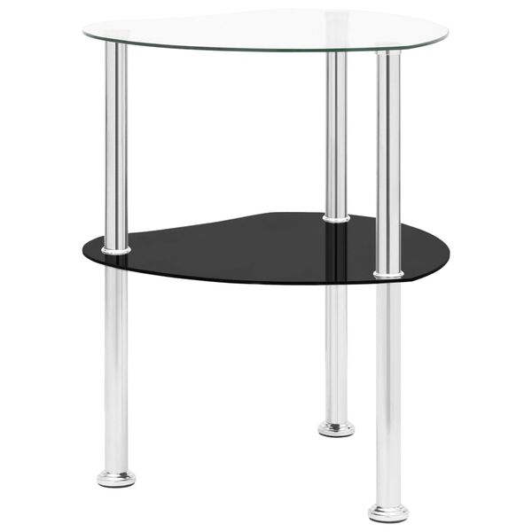 322786 vidaXL 2-Tier Side Table Transparent & Black 38x38x50cm Tempered Glass