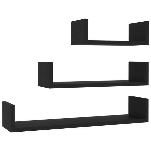 800199 vidaXL Wall Display Shelf 3 pcs Black Chipboard