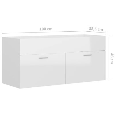 804680 vidaXL Sink Cabinet High Gloss White 100x38,5x46 cm Chipboard