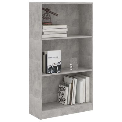 800868 vidaXL 3-Tier Book Cabinet Concrete Grey 60x24x108 cm Chipboard