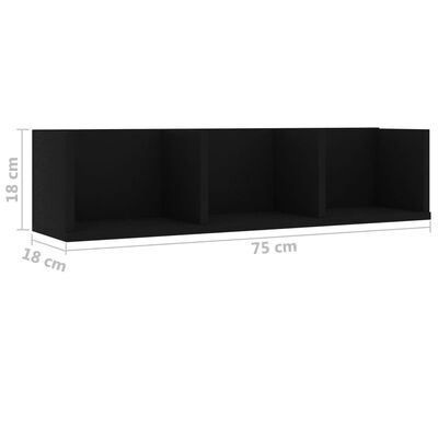 vidaXL Настінна полиця для CD-дисків Чорний 75x18x18 см ДСП