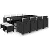 vidaXL Вуличний Обідній Комплект 13 Од. з Подушками Чорний Поліротанг