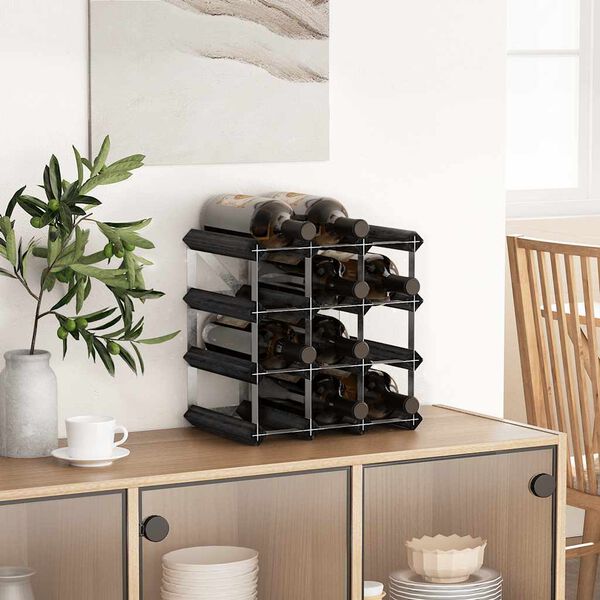 vidaXL Винний Стелаж на 12 Пляшок Чорний Масив Сосни