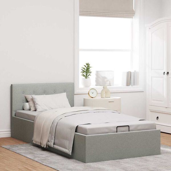 285577 vidaXL Hydraulic Storage Bed Frame Light Grey Fabric 100x200 cm