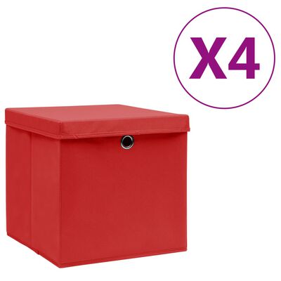 vidaXL Коробки для Зберігання з Кришками 4 шт Червоний 28x28x28 см