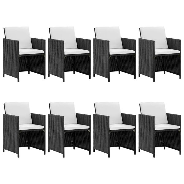 vidaXL Вуличний Обідній Комплект 9 Од. з Подушками Чорний Поліротанг