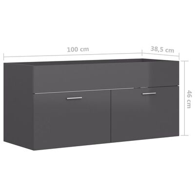 804682 vidaXL Sink Cabinet High Gloss Grey 100x38,5x46 cm Chipboard