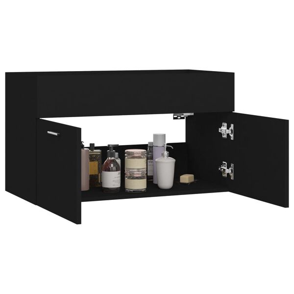 804657 vidaXL Sink Cabinet Black 80x38,5x46 cm Chipboard
