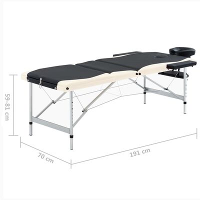 vidaXL Розкладний масажний стіл 3-х зонний Чорний/бежевий Алюміній