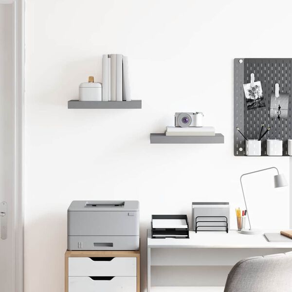 vidaXL Настінні полиці з прихованим кріпленням 2 шт Сірий 40x23x3,8 см МДФ
