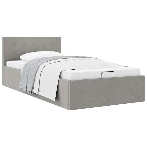 285577 vidaXL Hydraulic Storage Bed Frame Light Grey Fabric 100x200 cm