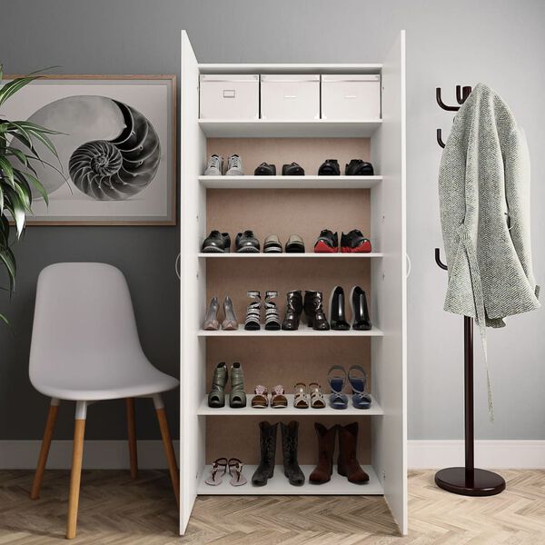 800288 vidaXL Shoe Cabinet White 80x35,5x180 cm Chipboard
