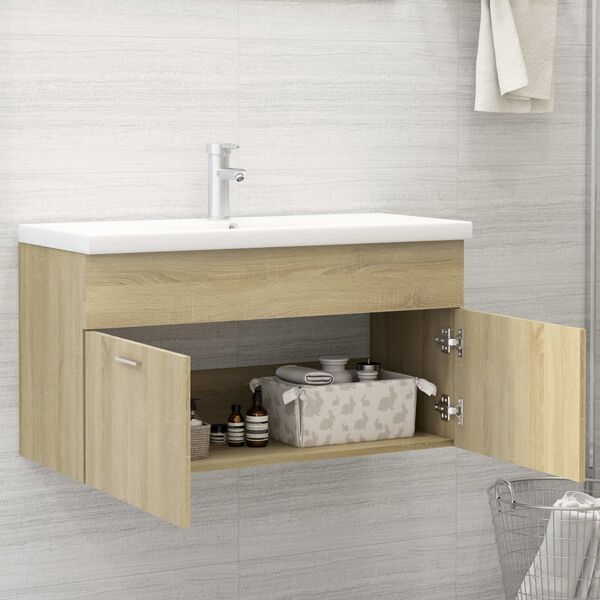 804668 vidaXL Sink Cabinet Sonoma Oak 90x38,5x46 cm Chipboard