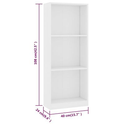 800828 vidaXL 3-Tier Book Cabinet White 40x24x108 cm Chipboard