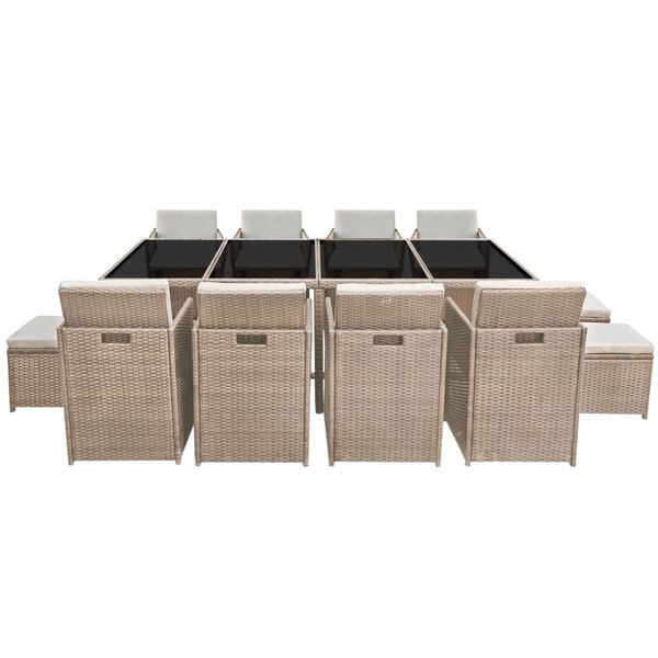 vidaXL Вуличний Обідній Комплект 13 Од. з Подушками Бежевий Поліротанг