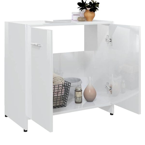 802576 vidaXL Bathroom Cabinet High Gloss White 60x33x61 cm Chipboard
