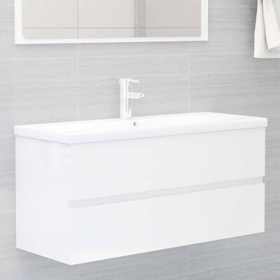 804770 vidaXL Sink Cabinet High Gloss White 100x38,5x45 cm Chipboard
