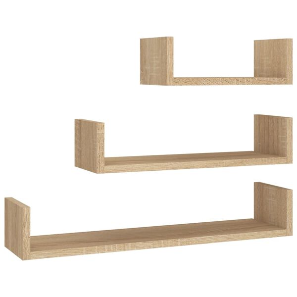 800201 vidaXL Wall Display Shelf 3 pcs Sonoma Oak Chipboard