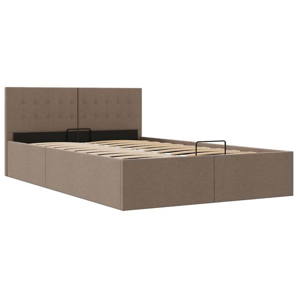 285597 vidaXL Hydraulic Storage Bed Frame Taupe Fabric 140x200 cm