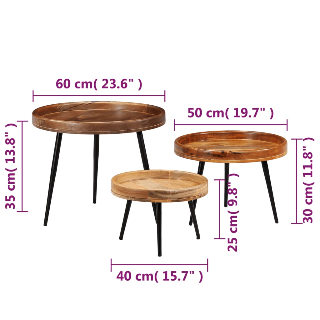 vidaXL Комплект столиків 3 шт Масив дерева манго і сталь
