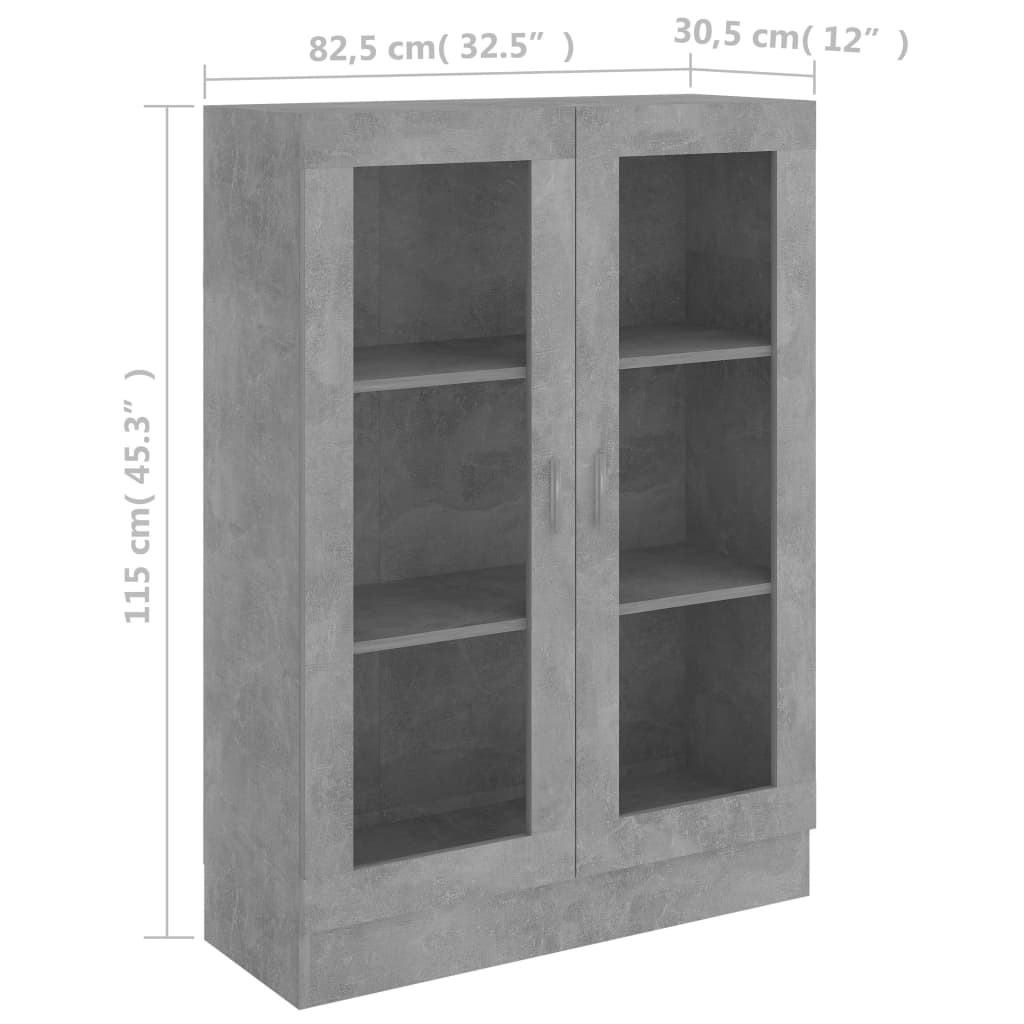 vidaXL Шафа-вітрина Сірий бетон 82,5x30,5x115 см ДСП