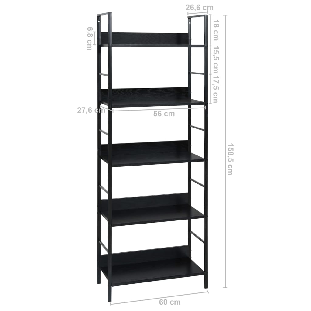 288226 vidaXL 5-Layer Book Shelf Black 60x27,6x158,5 cm Chipboard