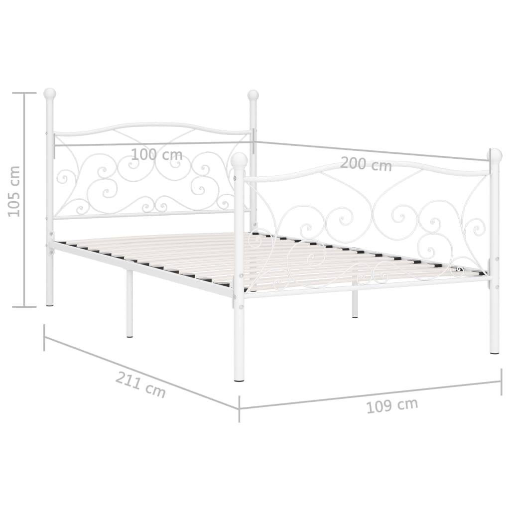 vidaXL Каркас ліжка з ламельною основою Білий 100х200 см Метал