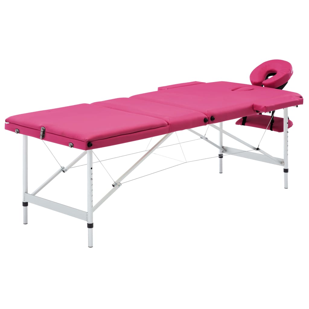 vidaXL Розкладний масажний стіл 3-х зонний Рожевий Алюміній