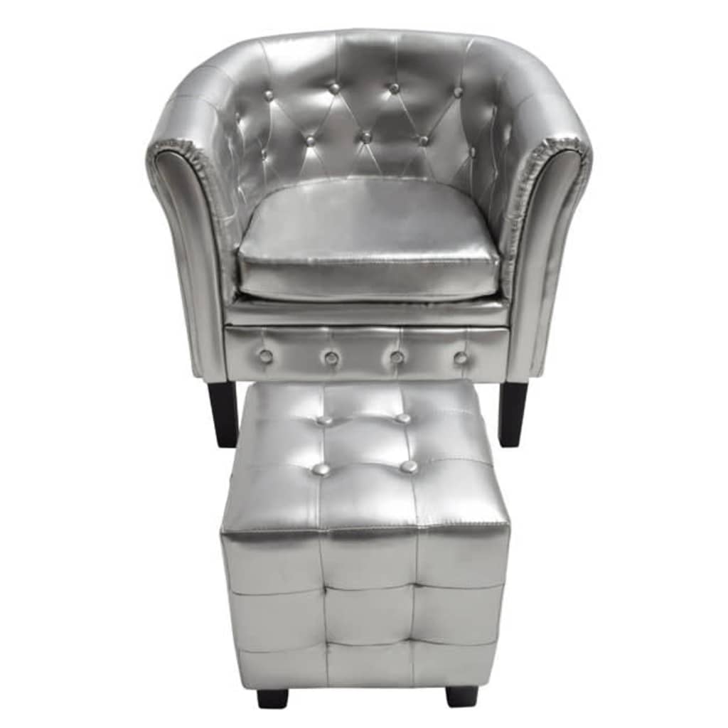vidaXL Напівкругле крісло з табуретом Сріблястий Штучна шкіра