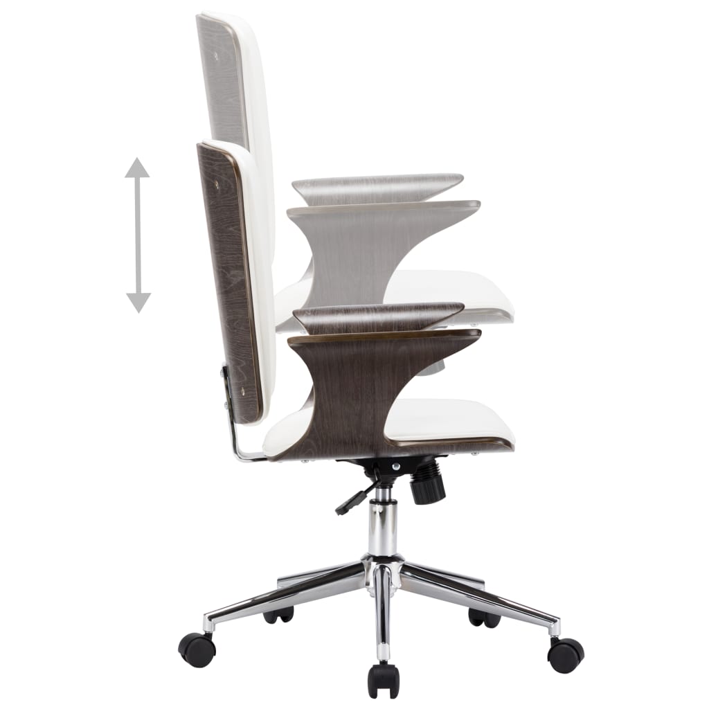 vidaXL Поворотне офісне крісло Білий Штучна шкіра/Гнута деревина