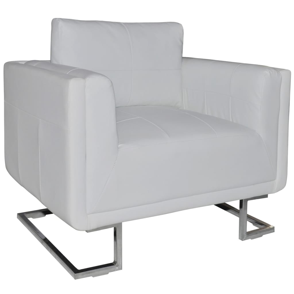 vidaXL Кубічне крісло з хромованими ніжками Білий Штучна шкіра