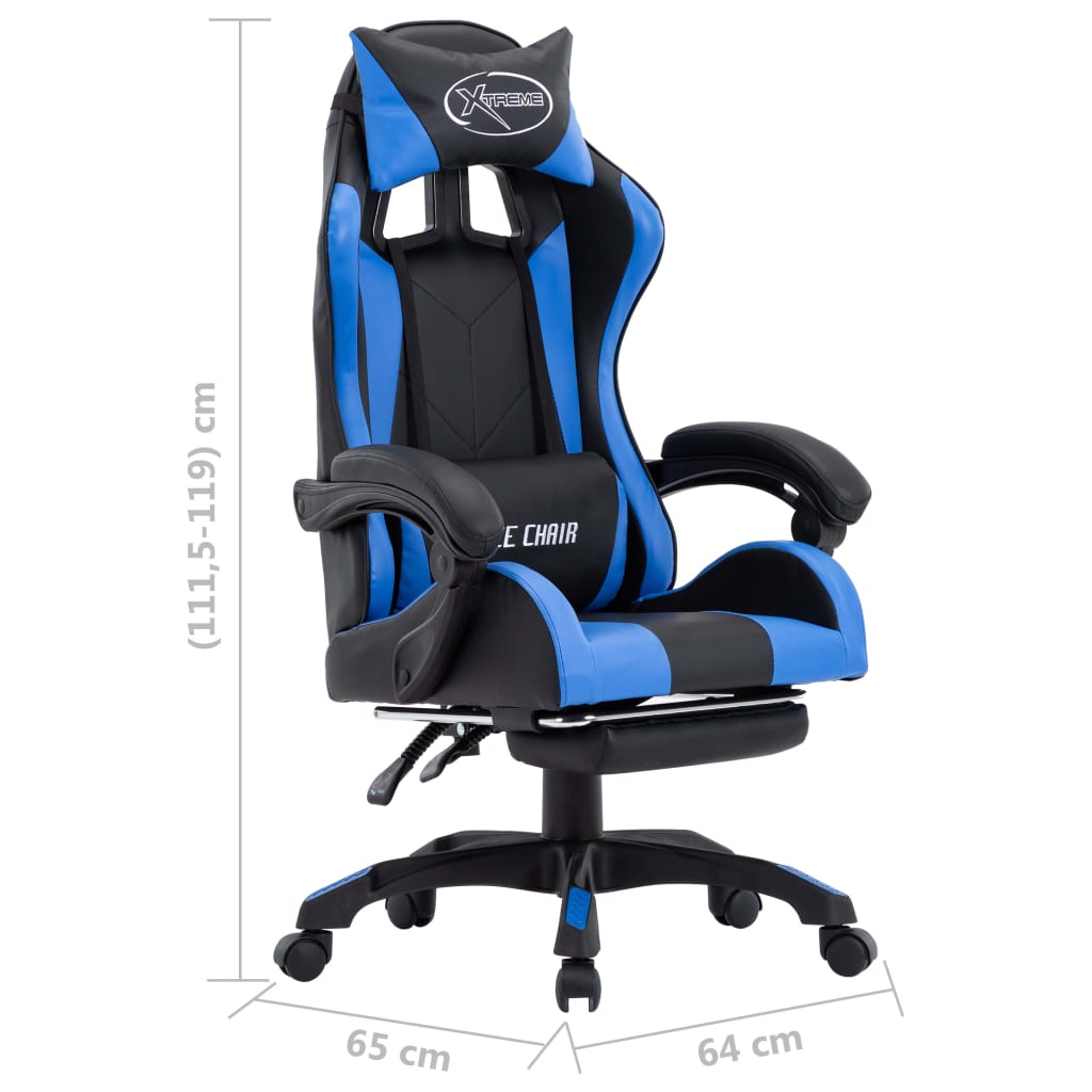 vidaXL Гоночне крісло з підставкою для ніг Синій/Чорний Штучна шкіра