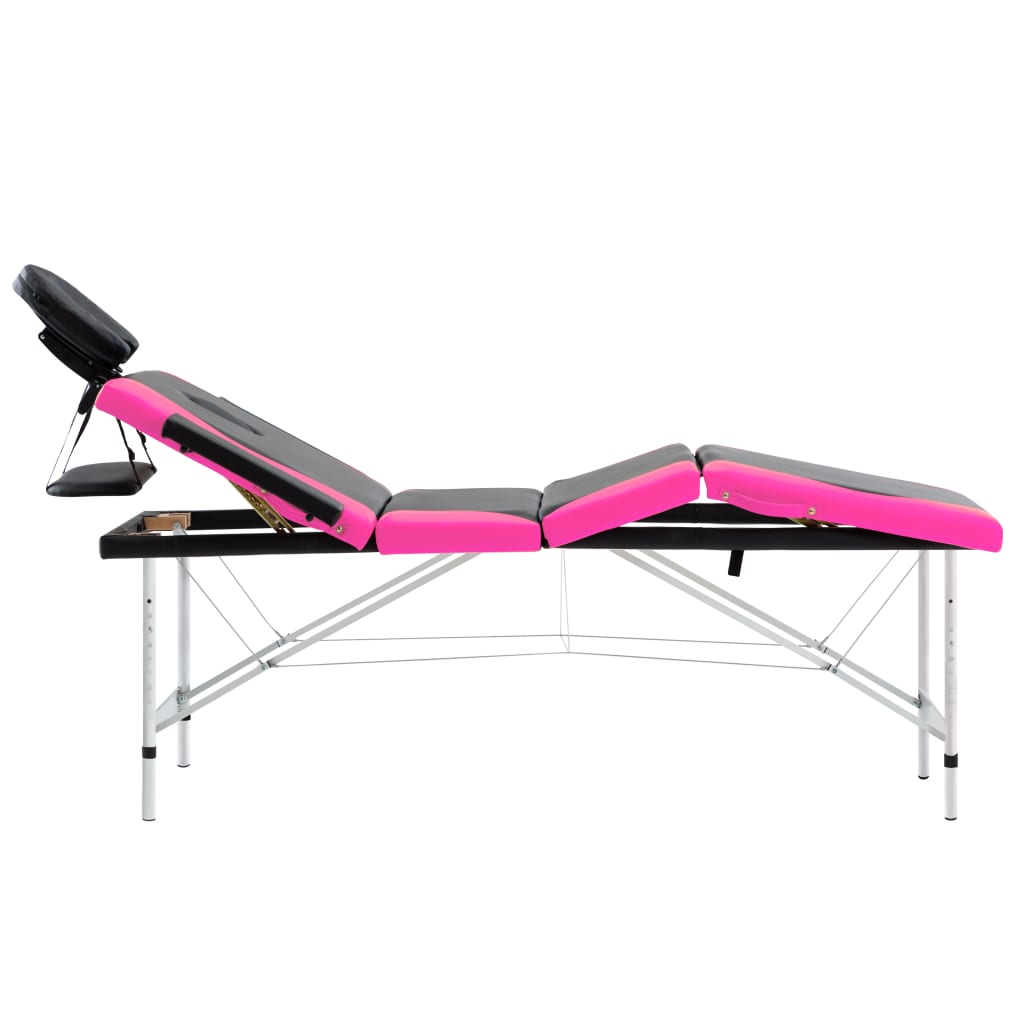 vidaXL Розкладний масажний стіл 4-х зонний Чорний/рожевий Алюміній