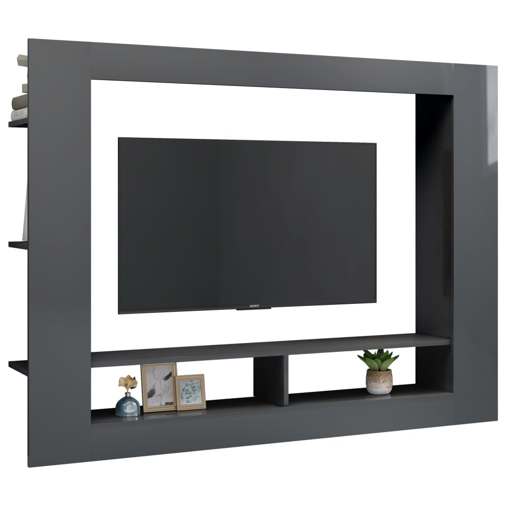 800746 vidaXL TV Cabinet High Gloss Grey 152x22x113 cm Chipboard