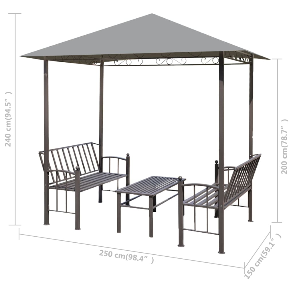 vidaXL Садовий павільйон зі столом і лавками Антрацит 2,5x1,5x2,4 м