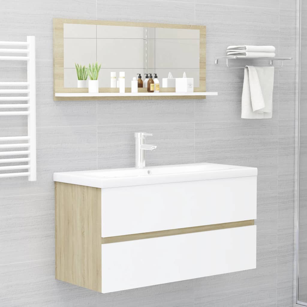 vidaXL Дзеркало для ванної кімнати Білий/Дуб сонома 90x10,5x37 см ДСП