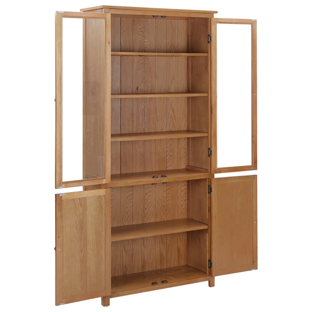 vidaXL Книжкова шафа з 4 дверцятами 90x35x200 см Масив дуба і скло