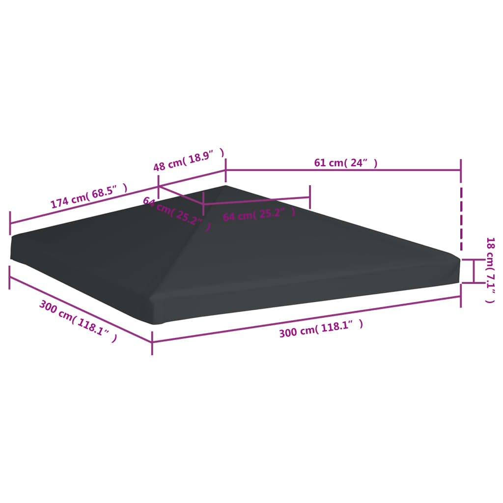 vidaXL Покриття для Альтанки 310 г/м² Сірий 3x3 м