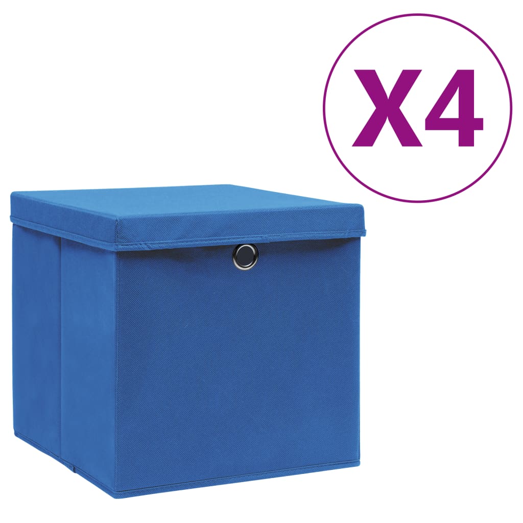 vidaXL Коробки для Зберігання з Кришками 4 шт Синій 28x28x28 см