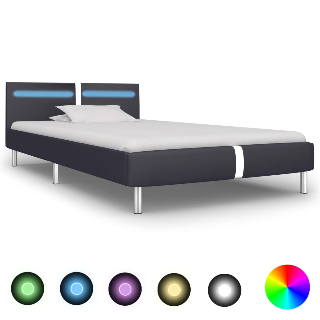 vidaXL Каркас ліжка зі світлодіодами Чорний 90x200 см Штучна шкіра