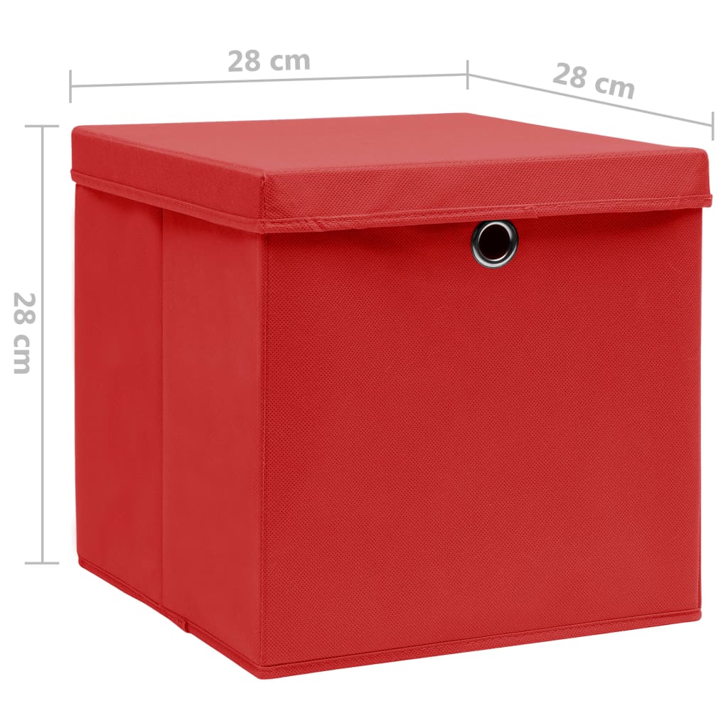 vidaXL Коробки для Зберігання з Кришками 10 шт Червоний 28x28x28 см
