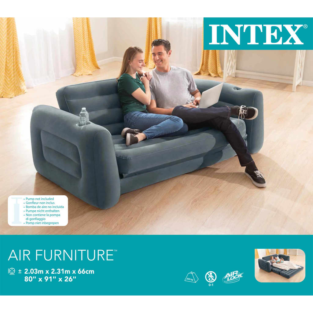 Intex Розкладне крісло Темно-сірий 203x231x66 см