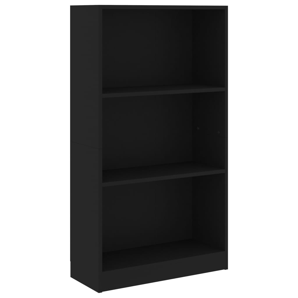 800865 vidaXL 3-Tier Book Cabinet Black 60x24x108 cm Chipboard