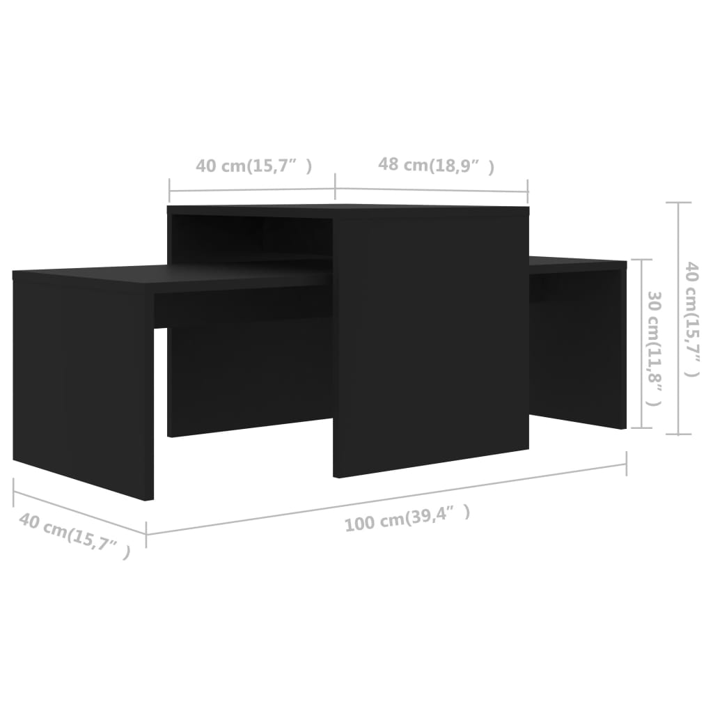 vidaXL Комплект журнальних столиків Чорний 100x48x40 см ДСП