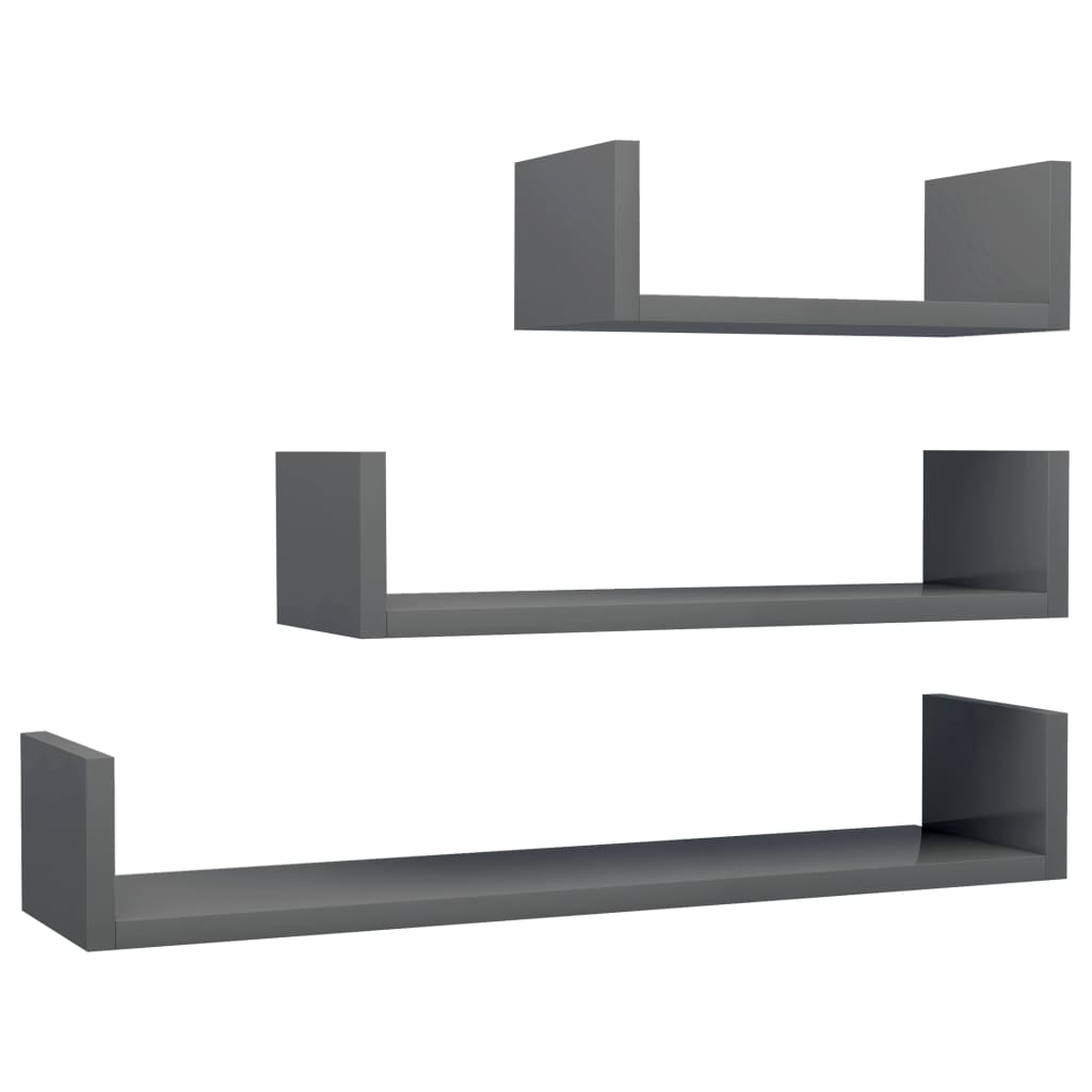 800206 vidaXL Wall Display Shelf 3 pcs High Gloss Grey Chipboard