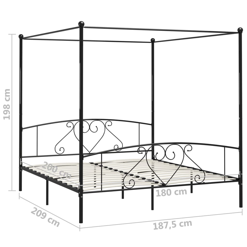 vidaXL Каркас ліжка з балдахіном Чорний 180x200 см Метал