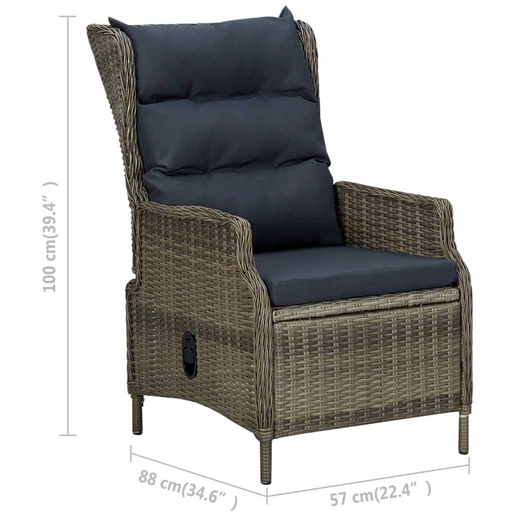 vidaXL Відкидне садове крісло з подушками Коричневий Поліротанг