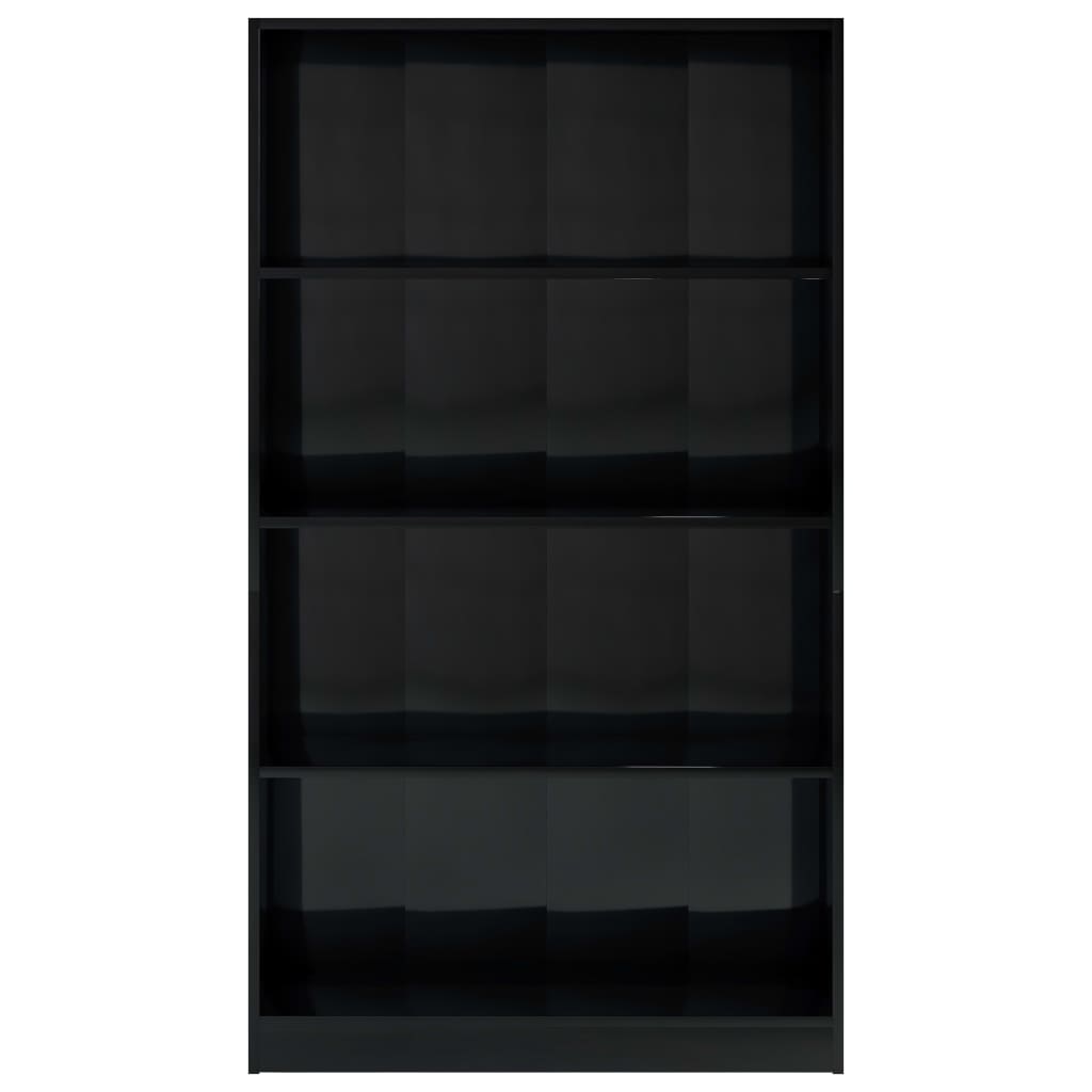 vidaXL 4-рівнева книжкова шафа Глянцевий чорний 80x24x142 см ДСП