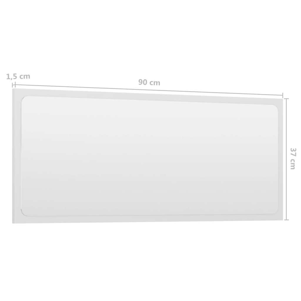 804627 vidaXL Bathroom Mirror High Gloss White 90x1,5x37 cm Chipboard